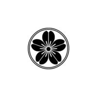 Japanese Floral Crest - Black Silhouette on White Background. vector