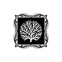 Elegant Tree of Life Black White , Ornamental Frame. vector
