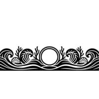 Decorative Oceanic Border with Waves, Shells, and Circle in Black and White. vector