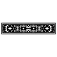 Celestial Black White Border Crescent Moon, Star, and Fish Motif. vector