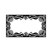 Elegant Black Seashell Coral Frame, Modern Coastal. vector