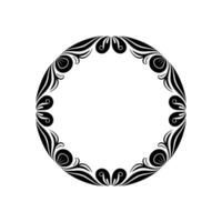 Elegant Black Floral Circle Frame on Cream Background. vector
