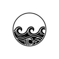 Minimalist Ocean Wave , Black White, Circular. vector