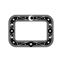 Celestial Frame Black White Decorative Border with Stars Moon. vector