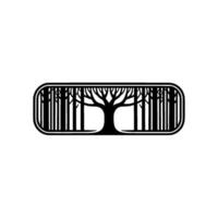 Silhouette Forest in Rounded Rectangle, Minimalist. vector