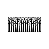 Black Silhouette Forest in Rectangle Frame, Minimalist. vector
