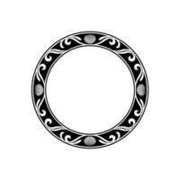 Elegant Circular Frame with Shell and Swirls, Monochrome. vector