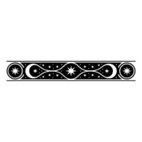 Celestial Border Stars, Moons, and Ornate Pattern in Black and White. vector