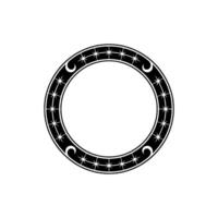Circular Star and Moon Border in Black on White - Minimalist. vector