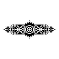 Steampunk Gears and Ornamental Border, Black and White vector