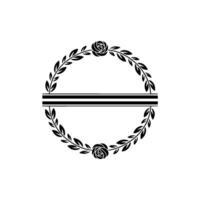 Elegant Circular Floral Frame, Black White Minimalist vector