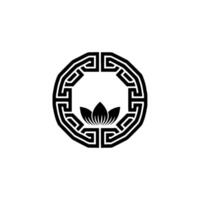 Minimalist Korean Lotus Emblem Geometric on White vector