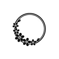Minimalist Floral Circle Frame in Black, Illustration vector