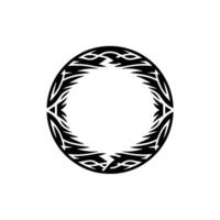 Geometric Circular Frame, Tribal Tattoo-Style, on White Background vector