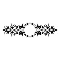 Elegant Floral Crest with Circle Frame - Black on White vector