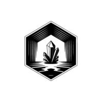 Geometric Crystal Formation in Hexagon Minimalist Black White vector