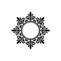 Black White Elegant Floral Emblem, Circle Border, Decorative Element vector