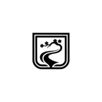 Minimalist Crest with Flowering Branch and Winding Path vector