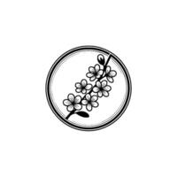 Minimalist Cherry Blossom in Circle, Black White vector