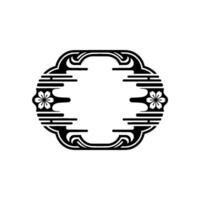 Japanese-Inspired Floral Frame, Black and White Minimalist vector