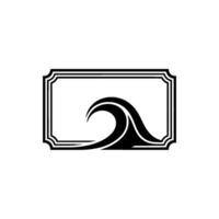 Minimalist Wave in Ornate Frame, Black White vector