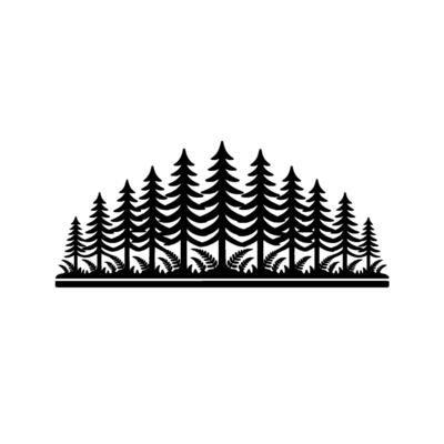 Black Silhouette Forest Trees Ferns, Minimalist