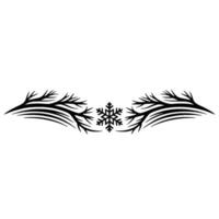 Minimalist Winter Snowflake and Branch Ornament, Black on White vector