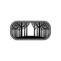 Minimalist Forest Silhouette in Rounded Rectangle, Monochrome vector