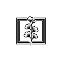 Minimalist Floral Blossoming Branch in Framed Square vector