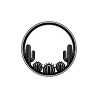 Minimalist Cactus Emblem Circle Frame , Black White, Desert Theme vector