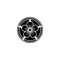 Japanese Family Crest Black and White Flower in Circle, Minimalist vector