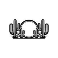 Minimalist Desert Cactus Frame , Black and White vector