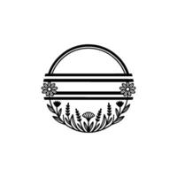 Floral Circle Frame with Lines, Minimalist Black and White vector