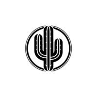 Minimalist Cactus in Black White, Circular Frame vector