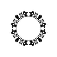Elegant Black Floral Circle Frame on White Background, Wreath vector