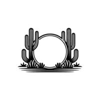 Desert Cactus Frame Minimalist Line Art, Blank Circle Space vector