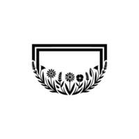 Floral Frame with Black Silhouette on White Background vector