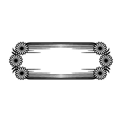 Floral Frame Daisies, Rectangular Border, Black White Element