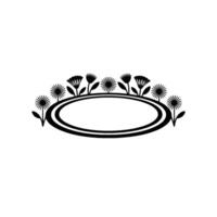 Floral Frame with Oval Center in Black and White vector