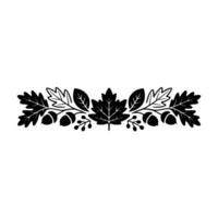 Autumnal Leaf Acorn Border in Black on White vector