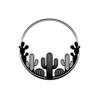 Minimalist Desert Cactus Circle Frame, Black White vector