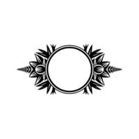 Floral Circle Frame with Leaves and Text Space, Monochrome vector