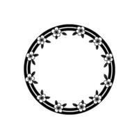 Minimalist Floral Wreath Black and White Circular vector