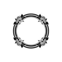 Elegant Floral Circle Frame, Black and White, Rose vector