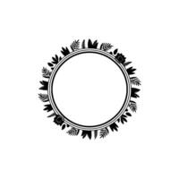 Minimalist Floral Circle Frame, Black and White, Blank Space for vector