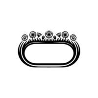 Simple Floral Oval Frame, Black and White vector