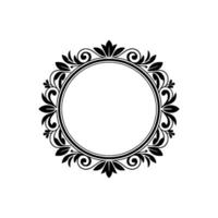 Elegant Black White Circular Floral Frame, Ornament vector