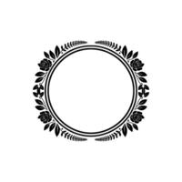 Elegant Floral Circle Frame, Black and White for Invitations Logos vector