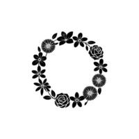 Minimalist Floral Wreath Black Silhouettes on White Background vector