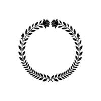 Elegant Floral Wreath Circle Frame, Black on White, Minimalist vector